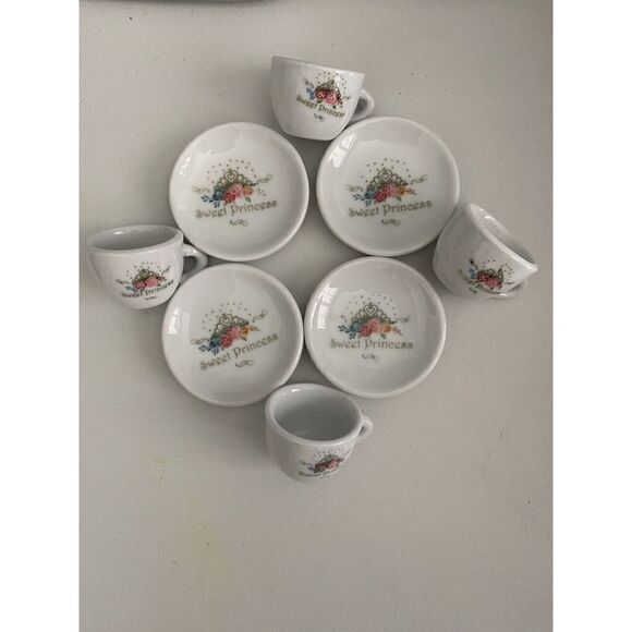 SWEET PRINCESS 8 pieces ,MINI PORCELAIN ROYAL TEA cups & saucer AGES 8+ - Picture 1 of 4